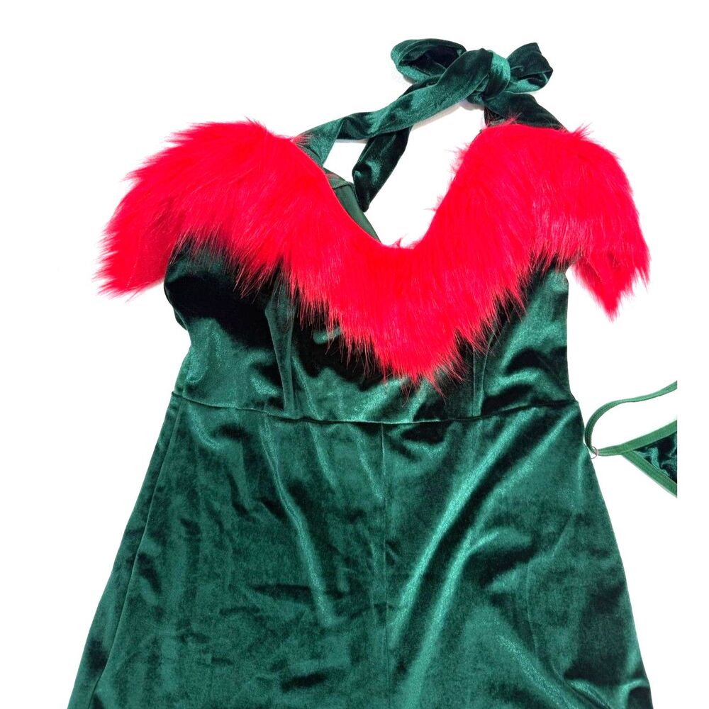 Avidlove NWT Christmas green velvet romper + thong - Picture 3 of 8